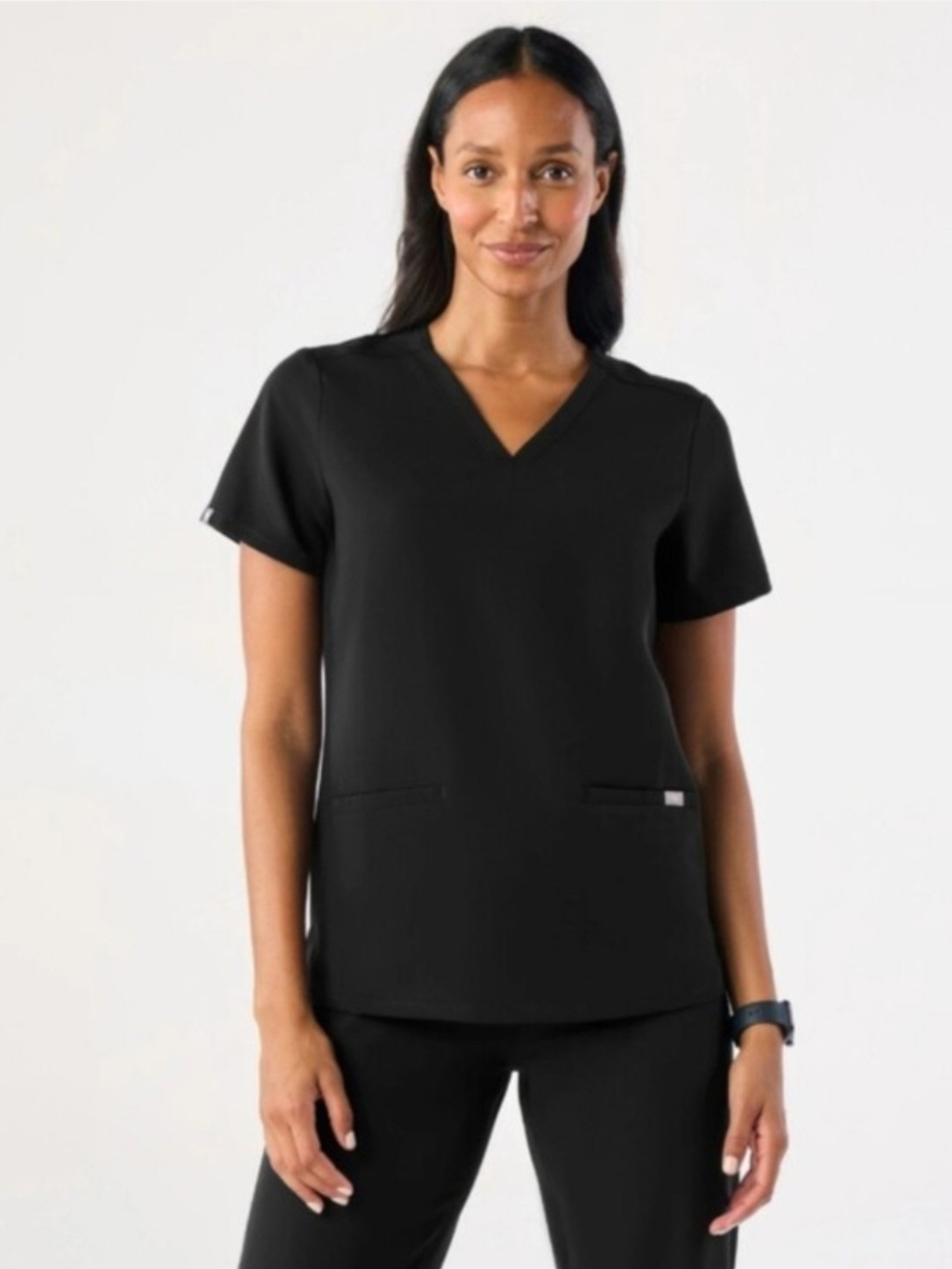 Figs Casma Three-pocket Scrub Top,Black,Women's L